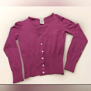 George Women's Cardigan Sweater Size XS 0/2 Fushia Pearl Button Down L. Sleeve